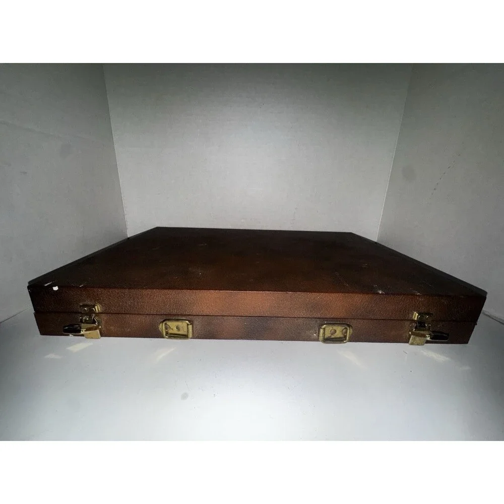 Vintage Full Size Backgammon Game Set Large Portable Brown Case Complete